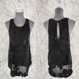 Wilfred Black Floral Jacquard Keyhole Back Sheer Sevres Tank Fairy